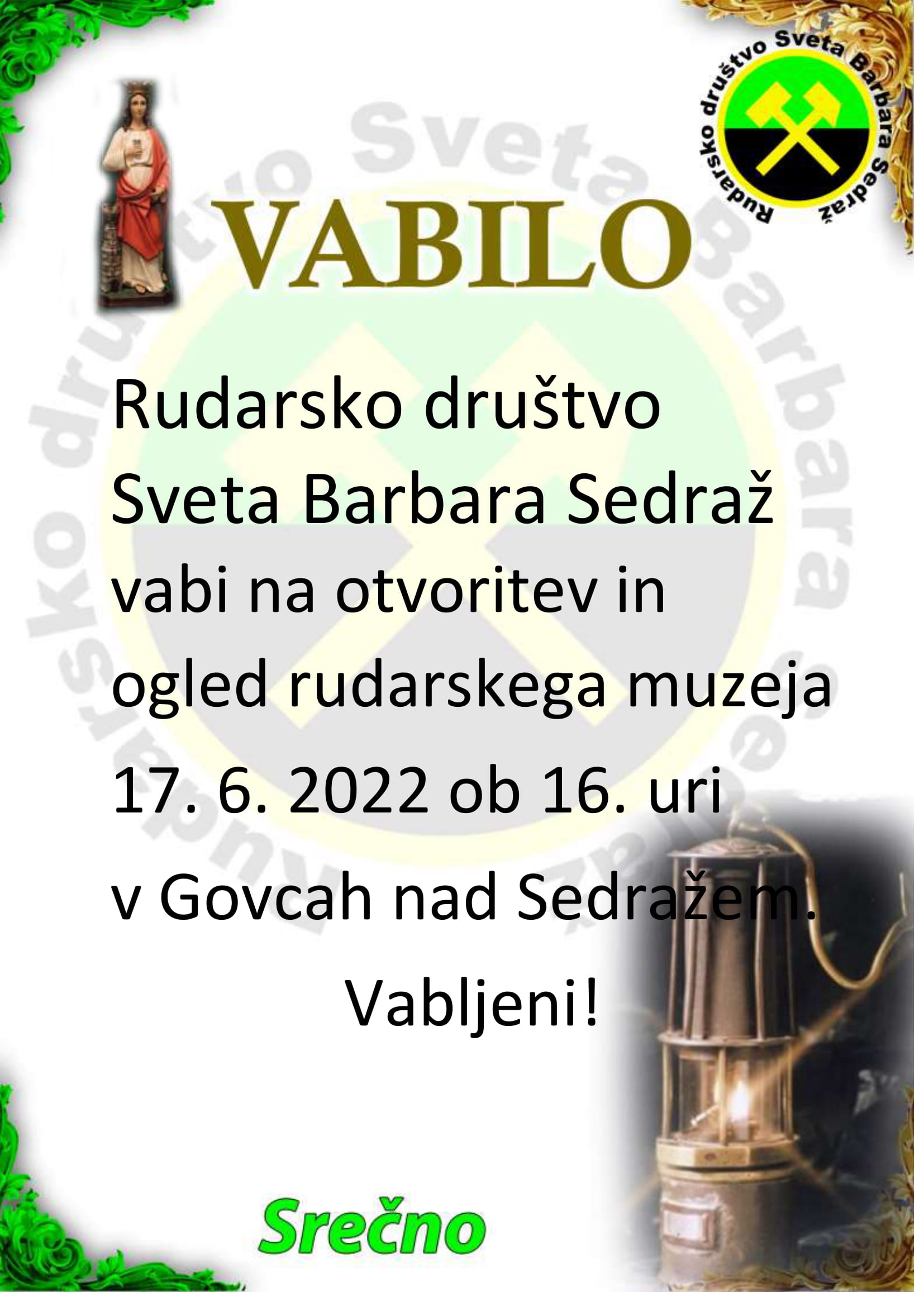 87 L Rudarsko društvo sv Barbara VABILO GOVCE MUZEJ 1